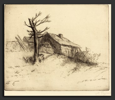 Alphonse Legros, Thatched Cottage (Chaumiere), French, 1837 - 1911, etching and drypoint