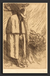Alphonse Legros, Traveler taking Shelter (Le voyageur a l'abri), French, 1837 - 1911, etching and