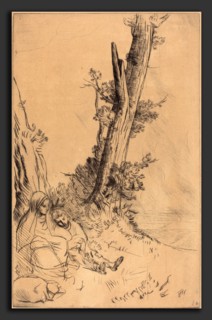 Alphonse Legros, Travelers Resting (Les voyageurs fatigues), French, 1837 - 1911, drypoint on rose