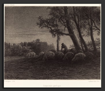 Charles Ãâmile Jacque (French, 1813 - 1894), Crepuscule poetique (Poetical Twilight), lithograph