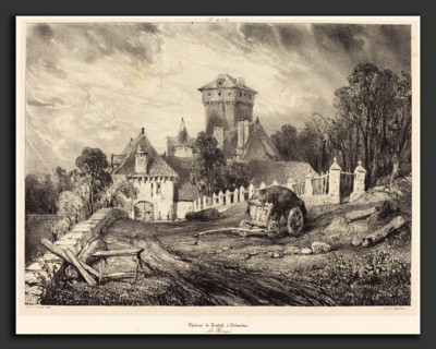 EugÃ¨ne Isabey (French, 1803 - 1886), ChÃ¢teau de Pesteil Ã  Polminhac, 1832, lithograph in black