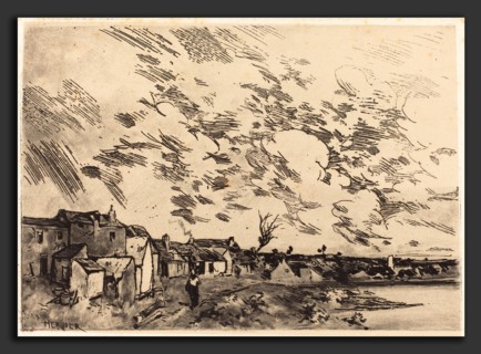 Adolphe Hervier (French, 1818 - 1879), Village sur le bord d'une Riviere, 1875, etching with