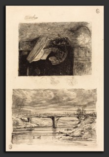 Alexandre-Gabriel Decamps (French, 1803 - 1860), River Landscape with a Bridge; Monkey Paging