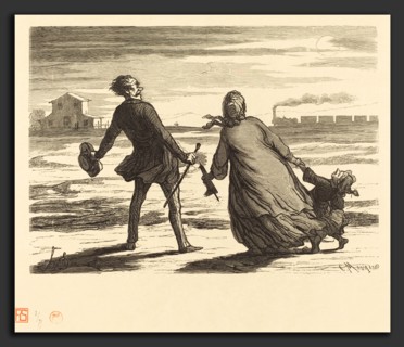 Charles Maurand after Honoré Daumier (French, active 1863-1881), Trop tard!, 1862, wood engraving