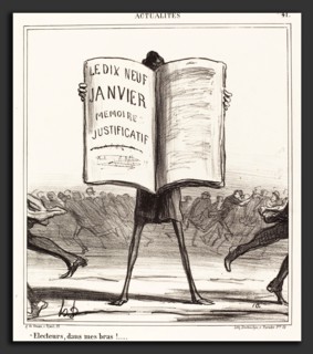 Honoré Daumier (French, 1808 - 1879), Ãâlecteurs, dans mes bras!, 1869, lithograph