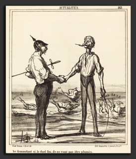 Honoré Daumier (French, 1808 - 1879), Se demandant si, le duel fini, ils ne vont pas etre plumes,