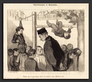 Honoré Daumier (French, 1808 - 1879), Comme quoi la gymnastique forme les membres, 1845, lithograph