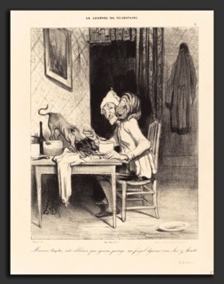 Honoré Daumier (French, 1808 - 1879), Monsieur Coquelet partage son déjeuner, 1839, crayon