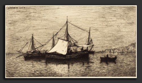 Adolphe Appian (French, 1818 - 1898), Coasting Trade Vessels, Italy, 1874, etching