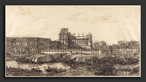 Charles Meryon (French, 1821 - 1868), L'ancien Louvre d'aprÃ¨s une peinture de Zeeman, 1651 (The