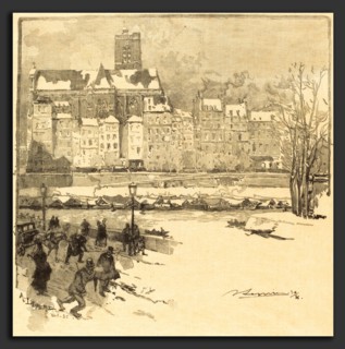Auguste LepÃ¨re (French, 1849 - 1918), Quai de l'HÃ´tel de Ville, 1886, wood engraving in black on