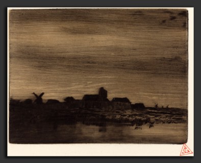 Charles Ãâmile Jacque (French, 1813 - 1894), Waterside Village, 1848, drypoint on wove paper