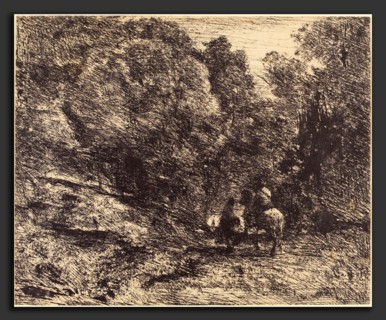 Jean-Baptiste-Camille Corot (French, 1796 - 1875), Horseman and Vagabond in the Forest (Le Cavalier