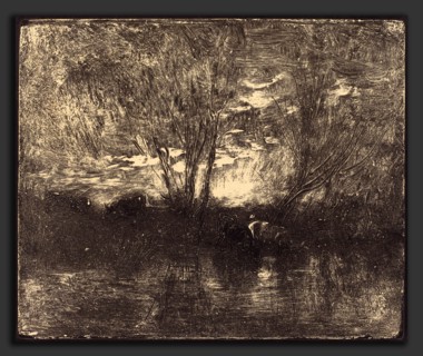 Charles-FranÃ§ois Daubigny (French, 1817 - 1878), Cows at a Watering Place (Vaches a l'abreuvoir),