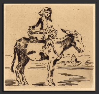 Félix-Hilaire Buhot (French, 1847 - 1898), CacoletiÃ¨re Ã  la Tour (Woman Riding an Ass near a