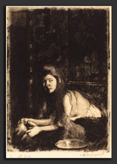 Albert Besnard (French, 1849 - 1934), Woman with a Vase (La femme au vase), 1894, etching and