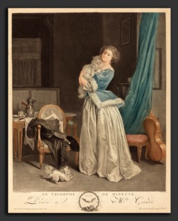 Geraud Vidal after Marguerite Gerard (French, 1742 - 1801), Le triomphe de Minette, color aquatint,