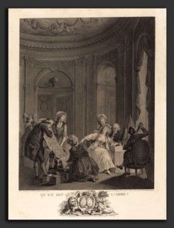 Nicolas Delaunay after Nicolas Lavreince (French, 1739 - 1792), Qu'en dit l'Abbé?, 1788, etching