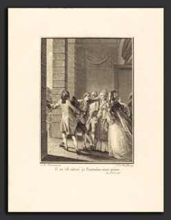 NoÃ«l Le Mire after Jean-Michel Moreau (French, 1724 - 1801), Il en est nÃ¢vré, je l'entraine avec