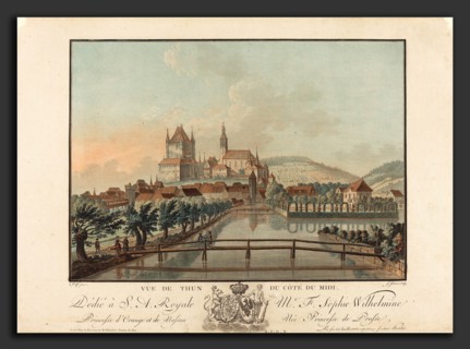 Jean-FranÃ§ois Janinet (French, 1752 - 1814), Vue de Thun du Cote du Midi, probably 1776, color