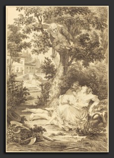 after Jean-Baptiste Mallet, La gageure des trois commeres: Le poirier, etching