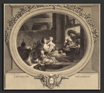 Nicolas Delaunay after Jean-Honoré Fragonard (French, 1739 - 1792), L'heureuse fécondité, 1777,