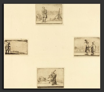 Style of Jacques Callot, Sheet of Etchings, 17th century, 4 etchings on 1 sheet of laid paper