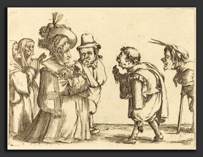 Stefano Della Bella (Italian, 1610 - 1664), A Lady Greeted by a Dwarf, etching on laid paper