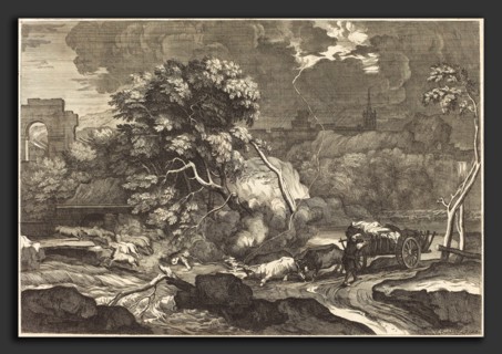 Sébastien Bourdon (French, 1616 - 1671), Landscape with a Frightened Waggoner, engraving