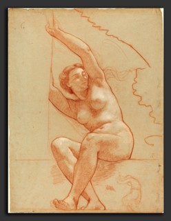 Charles-Louis-Lucien MÃ¼ller (French, 1815 - 1892), A Female Nude Seated on a Ledge, 1863-1866, red