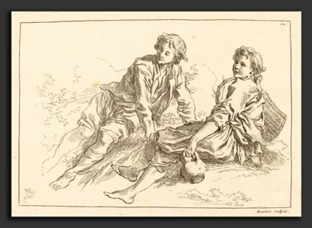 FranÃ§ois Boucher after Abraham Bloemaert (French, 1703 - 1770), Reclining Shepherd Boys, published
