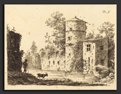Jean-Jacques de Boissieu (French, 1736 - 1810), Ancient Tower with a Water Mill, 1759, etching on