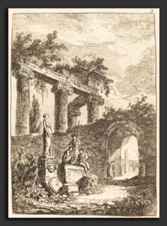 Hubert Robert (French, 1733 - 1808), The Statue before the Ruins, etching