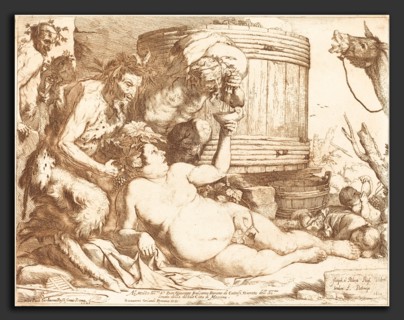 Jusepe de Ribera (Spanish, 1591 - 1652), The Drunken Silenus, 1628, etching with engraving in brown
