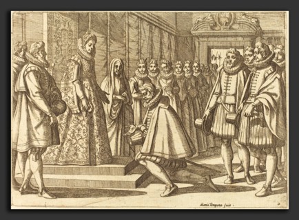 Antonio Tempesta (Italian, 1555 - 1630), Philip of Spain Before Margaret of Austria, 1612, etching