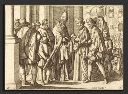Antonio Tempesta (Italian, 1555 - 1630), Philip as a Boy before Margaret of Austria, 1612, etching