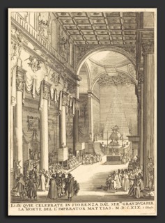 after Jacques Callot, The Catafalque of the Emperor Mathias, etching and engraving