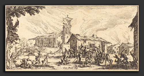 Jacques Callot (French, 1592 - 1635), Ravaging and Burning a Village, c. 1633, etching