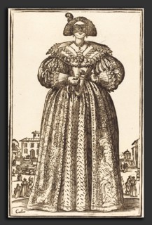 after Jacques Callot, Masked Noble Woman, woodcut