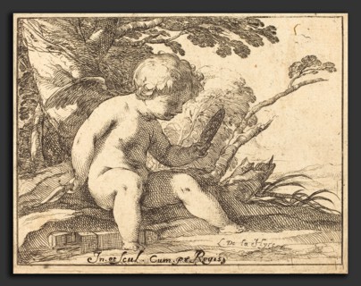 Laurent de La Hyre (French, 1606 - 1656), Cupid Looking in a Mirror, engraving and etching on laid