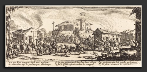 Jacques Callot (French, 1592 - 1635), Plundering and Burning a Village, c. 1633, etching