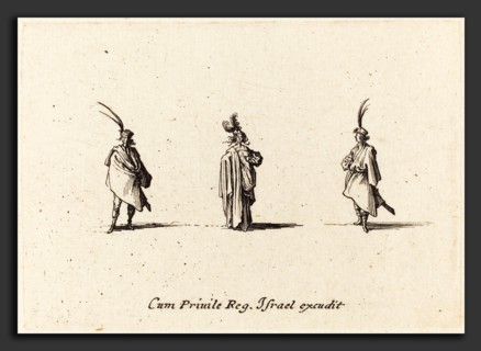 Jacques Callot (French, 1592 - 1635), Lady in Long Cloak, and Two Gentlemen, probably 1634, etching