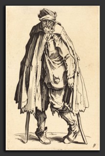 after Jacques Callot, Beggar with Crutches and Sack, etching