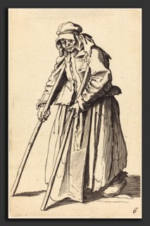 after Jacques Callot, Beggar Woman with Crutches, etching