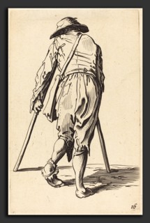 after Jacques Callot, Beggar with Crutches and Hat, Back View, etching