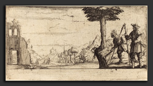 after Jacques Callot, Landscape with Two Pilgrims, etching