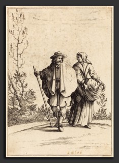 after Jacques Callot, Beggar Couple, with Landscape in Background, 17th century, etching