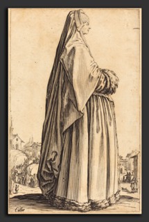 Jacques Callot (French, 1592 - 1635), Noble Woman Wearing a Veil and a Dress Trimmed in Fur, c.