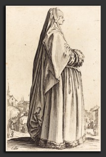 Jacques Callot (French, 1592 - 1635), Noble Woman Wearing a Veil and a Dress Trimmed in Fur, c.