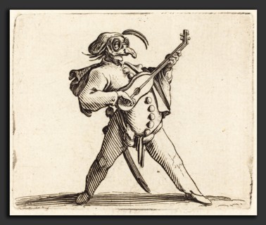 Jacques Callot (French, 1592 - 1635), The Masked Comedian Playing a Guitar, c. 1622, etching and